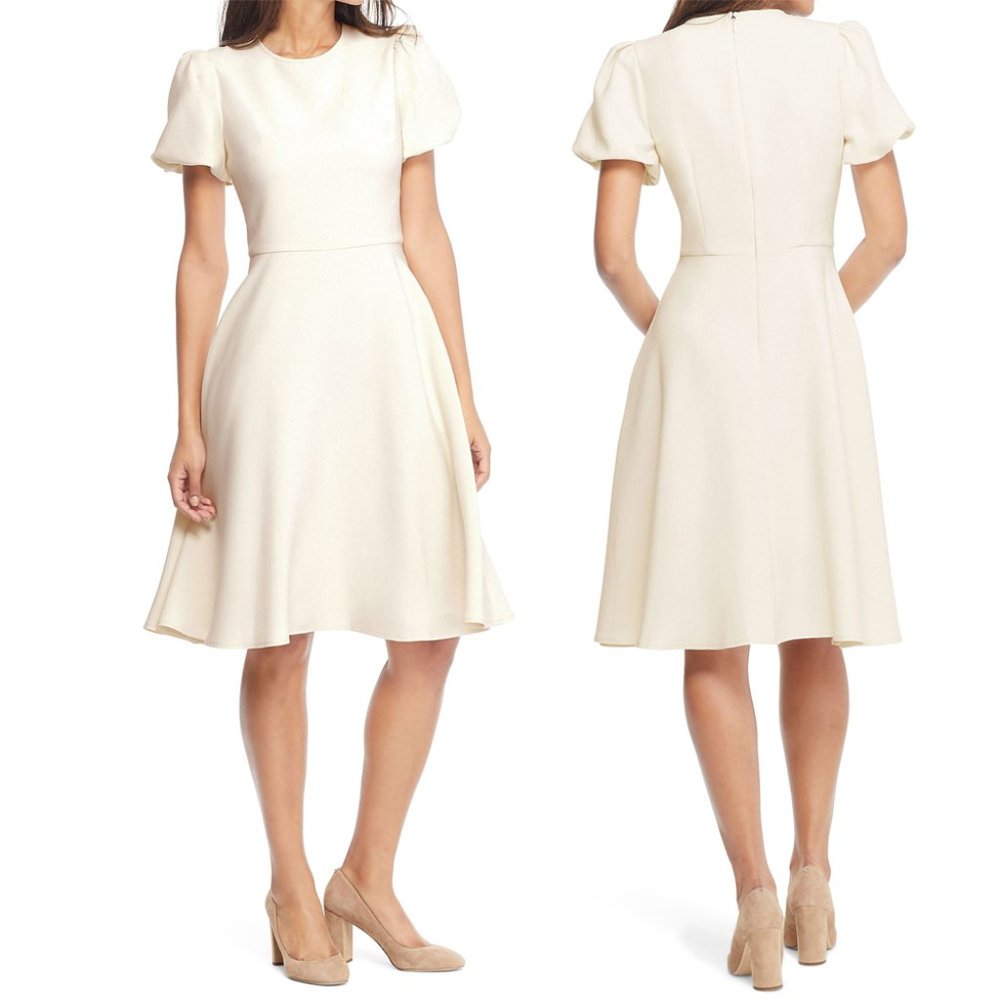 Gal Meets Glam Puff Sleeve Krista Fit Flare Dress